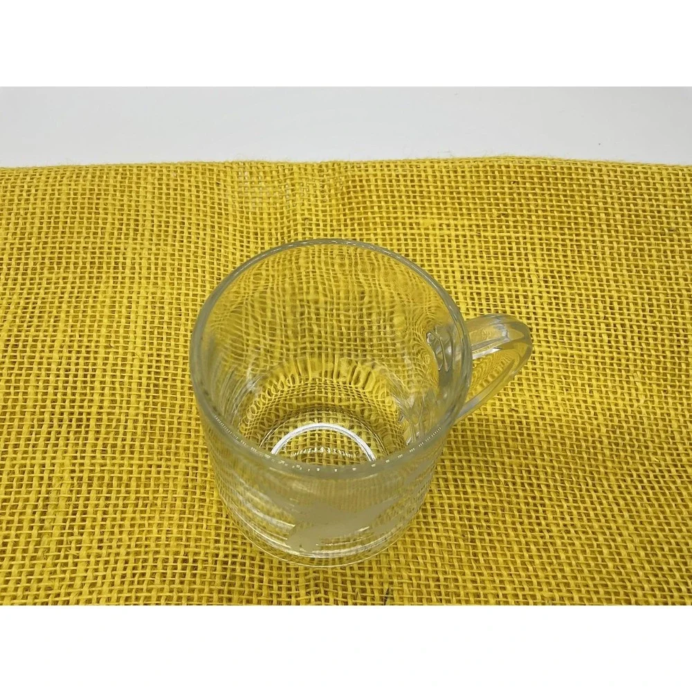 Clear Etched Hummingbird Beer Mug Glass France Handle Barware Decor